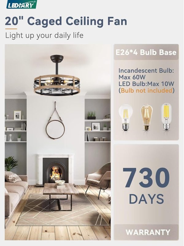 81PIQLPz2oL._AC_SL1500_.jpg windphoto 20 inch Fandelier Caged Ceiling Fan with Light and Remote, Brown | 6 Speed Adjustable,Timing, Quiet & Powerful DC, Small, Farmhouse, Industrial, Enclosed, Bladeless, Bedroom, Kitchen, Downrod