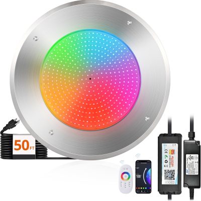 81PwTmFX-9L._AC_SL1500_.jpg windphoto Pool LED Lights for Inground Pool, 120V 54W Underwater Swimming Pool Lights with 50FT Cord, RGB Multicolor, IP68 Waterproof Pool Underwater Light for 10" Wet Niches (Transformer Included)
