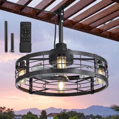 81Q21qq81nL._AC_SL1500_.jpg windphoto 22" Outdoor Ceiling Fans with Light,IP65 Waterproof Gazebo Fan | Outdoor Fan with Hanging Hook, Plug in, Remote Control,Caged, 6 Speeds, 4Timer, for Patio, Porch, Pergola, Canopy