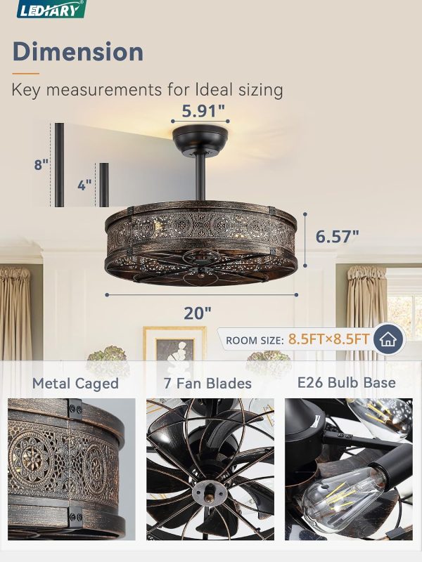 81Q2p3UiHUL._AC_SL1500_.jpg windphoto 20" Caged Farmhouse Victorian Ceiling Fan with Light, Black Gold | Downrod, Bladeless Enclosed Fandelier, 6 Speed, Quiet Powerful DC, Rustic,Vintage, Rustic, Small, Bedroom, Kitchen