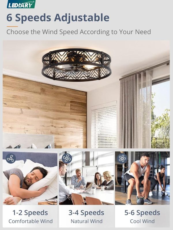 81R4EJtWRiL._AC_SL1500_.jpg windphoto 23" Caged Ceiling Fan with Light and Remote, Large Fandalier, Black | Flush Mount Low Profile, APP Control, Bladeless Industrial Enclosed, Quiet & Powerful for Bedroom, Kitchen, Dining Room