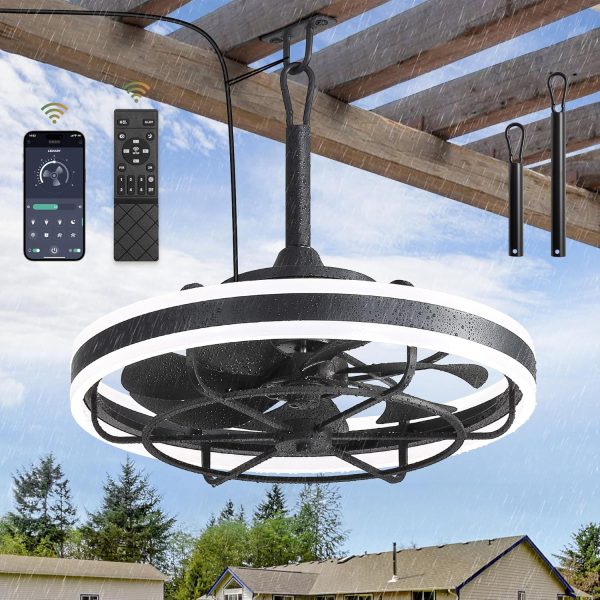 windphoto 20" Outdoor Ceiling Fans with Light, IP65 Waterproof Gazebo Fan