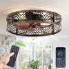 windphoto 23" Caged Ceiling Fan with Light and Remote, Fandalier, Black Gold | Flush Mount Low Profile, APP Control, Rustic Bladeless Industrial Enclosed, Quiet & Powerful for Bedroom,Kitchen,Dining Room