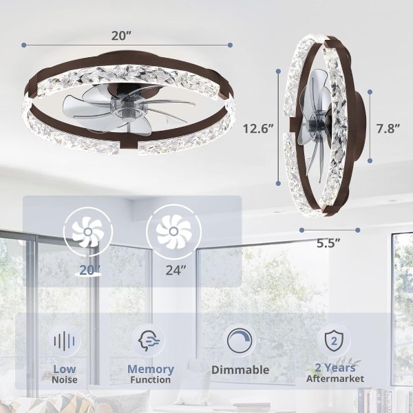 81RY2gtZl7L._AC_SL1500_.jpg windphoto 2 Pack 20" Modern Ceiling Fans with Lights and Remote, Brown | Fandelier, Dimmable Low Profile, Flush Mount, Stepless Color Temperature Change, 6 Speeds, Bedroom, Living Room, Kitchen