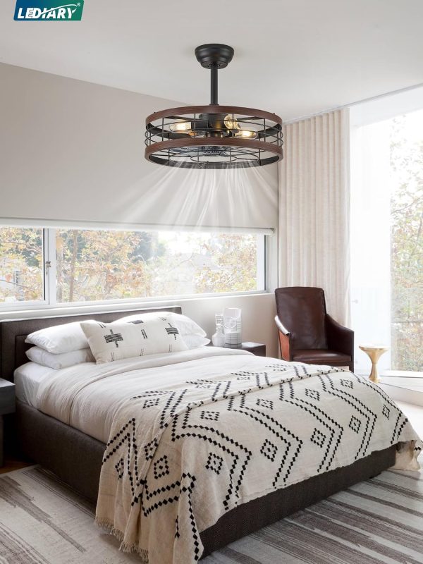 81Rh8XhopeL._AC_SL1500_.jpg windphoto 20 inch Fandelier Caged Ceiling Fan with Light and Remote, Walnut | 6 Speed Adjustable,Timing, Quiet & Powerful DC, Small, Farmhouse, Industrial, Enclosed, Bladeless, Bedroom, Kitchen, Downrod
