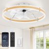 windphoto 24'' Low Profile Ceiling Fans with Lights and Remote, Wood Grain | 3000-6000K Dimmable LED, 6 Wind Speeds, Quiet Reversible DC Motor, Small Flush Mount Fandelier for Bedroom, Living Room