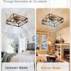 windphoto 20" Caged Flush Mount Square Ceiling Fans with Lights and Remote | 6 Speed and Reversible DC Motor, Small Farmhouse Rustic, Low Profile, for Bedroom, Kitchen, Dining Room