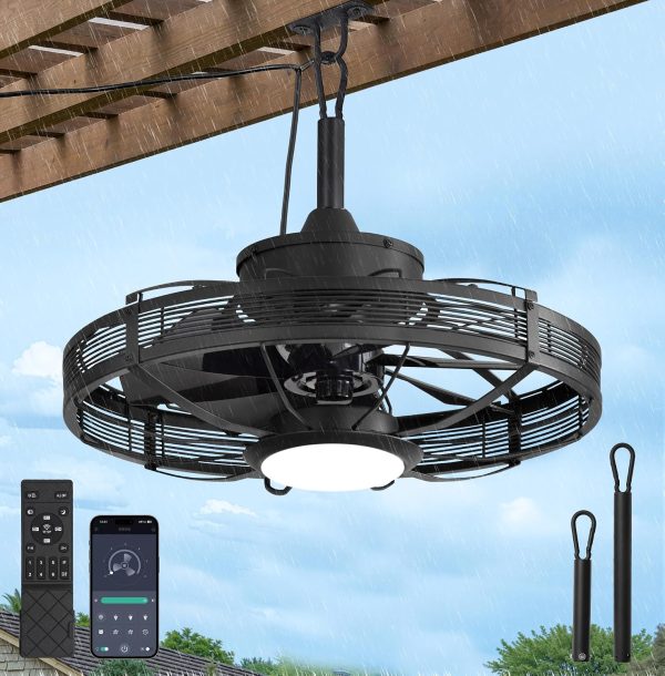 windphoto 20" Black IP65 Waterproof Outdoor Ceiling Fan with Light for Patios | APP&Remote Control,6-Speeds,3CCT Dimmable,Reverse DC Motor, Suitable for 10' x 12' Area,for Gazebo,Porch