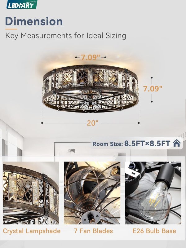 81STtLGwhL._AC_SL1500_.jpg windphoto 20" Caged Ceiling Fan with Light and Remote, Low Profile Flush Mount Fandelier for Bedroom,Kitchen,Indoor,Black and Gold