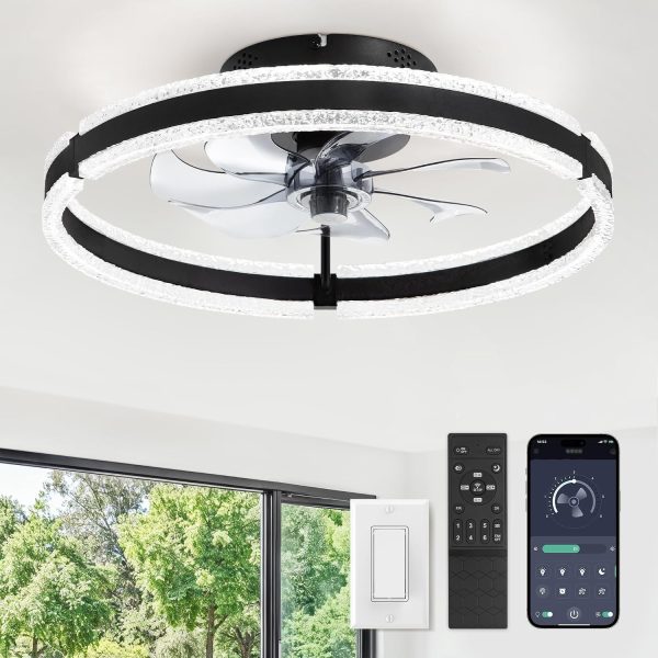 81ScUY14eoL._AC_SL1500_.jpg windphoto Ceiling Fans with Lights and Remote, 20'' Low Profile Ceiling Fan with Light, 3000-6000K Dimmable Fandelier Ceiling Fans, Modern Flush Mount Fan Light for Bedroom with 6 Wind Speeds- Black | 3000-6000K Dimmable LED, 6 Wind Speeds, Quiet Reversible DC Motor, Small Flush Mount Fandelier for Bedroom, Living Room
