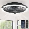 windphoto 20" Low Profile Bladeless Ceiling Fan with Light, Remote&APP, Black | Flush Mount, 6 Speed Adjustable, 3000-6000K Dimmable LED, Modern Enclosed Fandelier with Timming, Bedroom, Kids Room