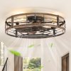 windphoto 26" Black Gold Caged Low Profile Ceiling Fan with Light and Remote | Flush Mount, Bladeless Enclosed Fandelier, 6 Speed, Quiet Powerful DC, Rustic,Farmhouse, Large, Bedroom, Kitchen, Indoor