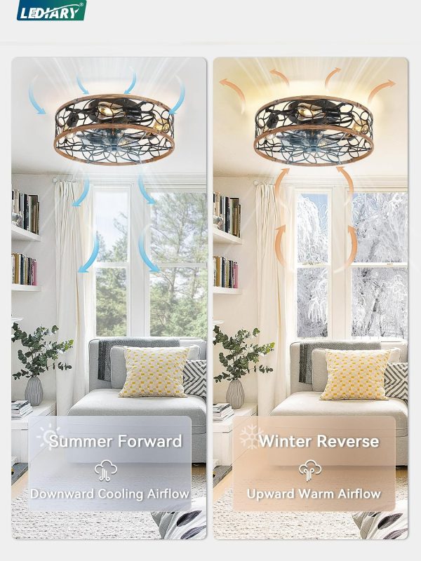 81UbbyXFonL._AC_SL1500_.jpg windphoto Caged Ceiling Fan with Light, Flush Mount Fandalier with Remote | Low Profile, Farmhouse Small, Bladeless Industrial, Quiet DC Motor, App Control for Bedroom, Kitchen, Dining Room, Walnut