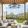 windphoto 24" Waterproof Black Outdoor Ceiling Fan with Light for Gazebo | IP65 Wet Rated,APP Control,6-Speeds,3CCT Dimmable,Reverse DC Motor,Suitable for 12' x 14' Area,Plug In for Patio,Porch