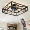 windphoto 20 Caged Low Profile Square Ceiling Fans with Lights and Remote | 6 Speed and Reversible, Small Farmhouse Rustic Bladeless Ceiling Fan Flush Mount for Bedroom, Kitchen, Dining Room