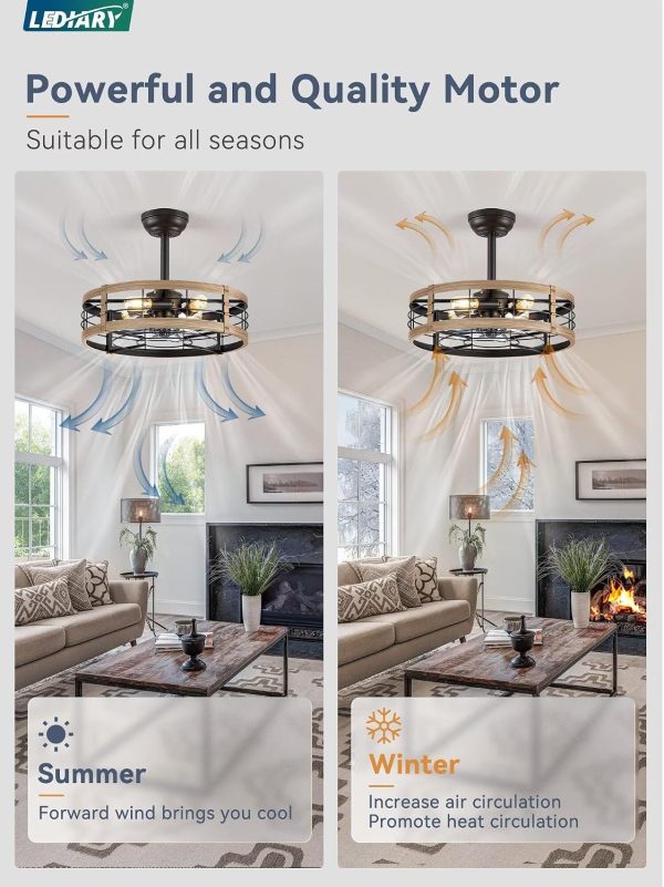 81VoLIn-FyL._AC_SL1500_.jpg windphoto 20 inch Fandelier Caged Ceiling Fan with Light and Remote, Brown | 6 Speed Adjustable,Timing, Quiet & Powerful DC, Small, Farmhouse, Industrial, Enclosed, Bladeless, Bedroom, Kitchen, Downrod