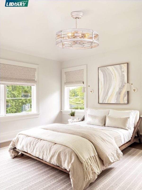 81W2SoeQqAL._AC_SL1500_.jpg windphoto 20 inch Fandelier Caged Ceiling Fan with Light, White Gold | 6 Speed Adjustable,Timing, Quiet & Powerful DC, Small, Farmhouse, Industrial, Enclosed, Bladeless, Bedroom, Kitchen, Downrod