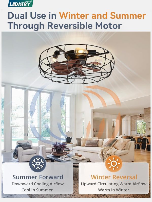 81WGUijwRlL._AC_SL1500_.jpg windphoto 23" Caged Farmhouse Ceiling Fans with Lights and Remote/App, Black | Flush Mount Bladeless Low Profile, Fandalier Large Rustic, Industrial Enclosed, Quiet & Powerful for Bedroom, Kitchen, Indoor