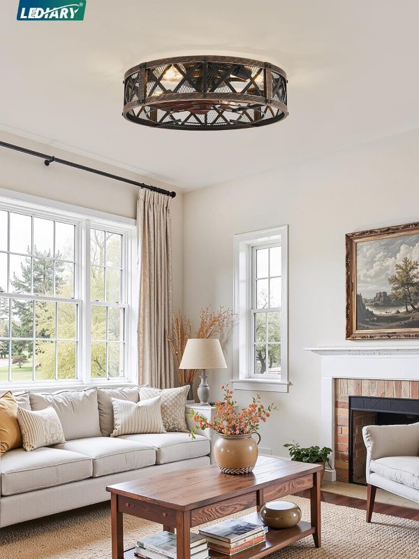 81WZqtuC5OL._AC_SL1500_.jpg windphoto 20" Caged Farmhouse Ceiling Fan with Light, Flush Mount, Black Gold | Remote&APP Control, Small Low Profile, Rustic Fandaliers, Industrial Bladeless Enclosed, Powerful Motor for Bedroom, Kitchen