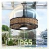 windphoto 20" Light Brown IP65 Waterproof Outdoor Ceiling Fan with Light | No Assembling,Remote&APP Control,3CCT Dimmable,6-Speeds,Boho Rattan, for Gazebo,Patio,Porch
