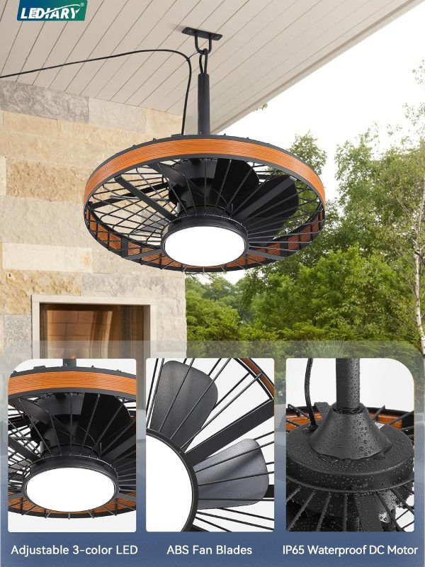 81Wdudhq2wL._AC_SL1500_.jpg windphoto 20 Outdoor Ceiling Fans with Light,Gazebo Fan with Hanging Hook | IP65 Waterproof,Outdoor Fan, App Control, 3CCT, Dimmable,6 Speeds, Caged, Plug in, for Patio, Porch, Pergola,Canopy, Brown