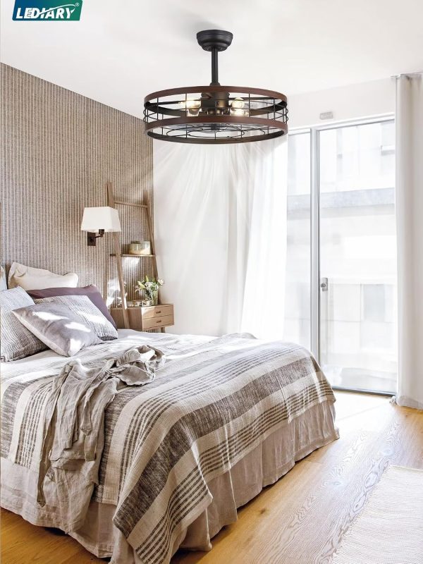 81Wz9FDjgYL._AC_SL1500_.jpg windphoto 22 inch Caged Fandelier Ceiling Fan Light with Remote, Walnut | 6 Speed Adjustable,Timing, Quiet & Powerful DC, Small, Farmhouse, Industrial, Enclosed, Bladeless, Bedroom, Kitchen, Downrod