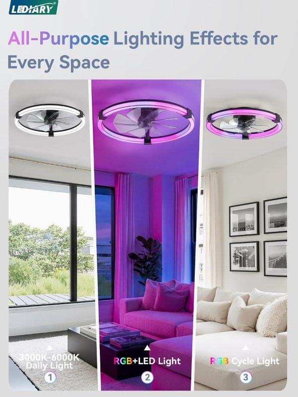 81X6zS1HnL._AC_SL1500_.jpg windphoto Ceiling Fan with Light,23inch Low Profile Fandelier with Remote RGB | RGB,6 Speeds, Reversible DC Motor, Dimmable Flush Mount Fan Light, Modern fans for Bedroom