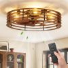 windphoto 23" Caged Low Profile Enclosed Ceiling Fan Light with Remote | Flush Mount, Bladeless Enclosed Fandelier, 6 Speed, Quiet Reversible DC, Rustic, Victorian, Rustic, Bedroom, Kitchen