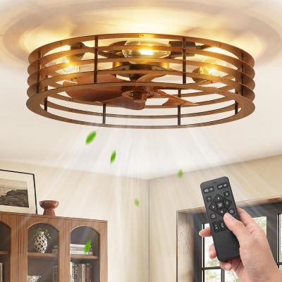 81XBW9iocWL._AC_SL1500_.jpg windphoto 23" Caged Low Profile Enclosed Ceiling Fan Light with Remote | Flush Mount, Bladeless Enclosed Fandelier, 6 Speed, Quiet Reversible DC, Rustic, Victorian, Rustic, Bedroom, Kitchen
