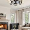 81Xpqz6WJML._AC_SL1500_.jpg windphoto 23" Caged Ceiling Fan with Light, Flush Mount Fandalier with Remote | Low Profile, Farmhouse Large, Bladeless Industrial, Quiet DC Motor, App Control for Bedroom, Kitchen, Dining Room, Black