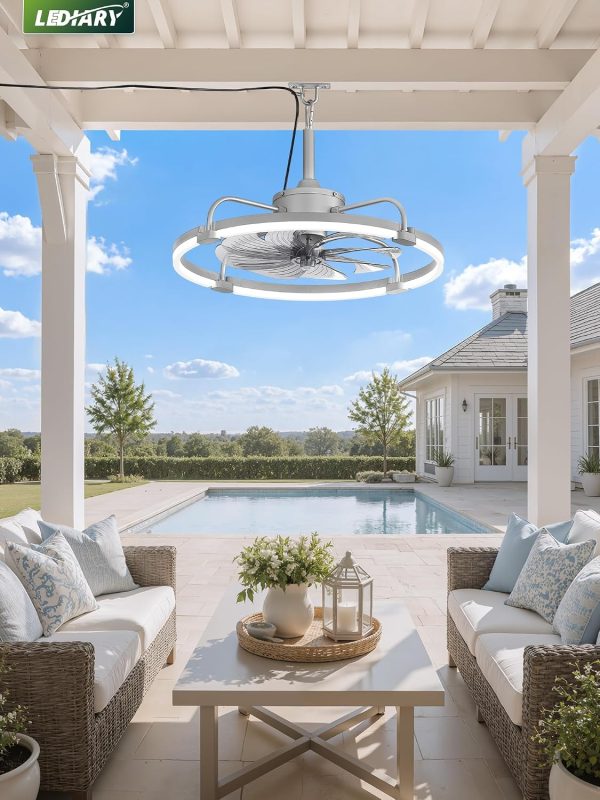 windphoto 24" Waterproof Grey Outdoor Ceiling Fan with Light for Gazebo | IP65 Wet Rated,APP Control,6-Speeds,3CCT Dimmable,Reverse DC Motor,Suitable for 12' x 14' Area,Plug In for Patio,Porch