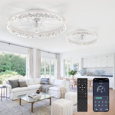 81YAGYMADxL._AC_SL1500_.jpg windphoto 2 Pack 20" Modern Ceiling Fans with Lights and Remote, White | Fandelier, Dimmable Low Profile, Flush Mount, Stepless Color Temperature Change, 6 Speeds, Bedroom, Living Room, Kitchen