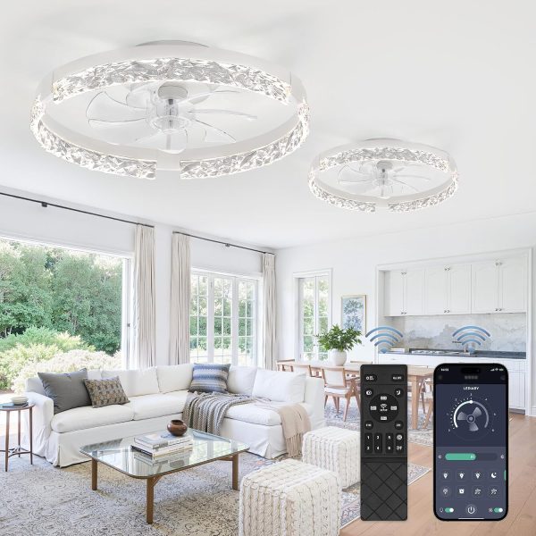 windphoto 2 Pack 20" Modern Ceiling Fans with Lights and Remote, White | Fandelier, Dimmable Low Profile, Flush Mount, Stepless Color Temperature Change, 6 Speeds, Bedroom, Living Room, Kitchen