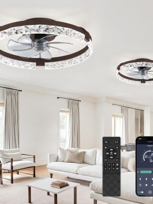 windphoto 2-Pack 20" Ceiling Fans with Lights, APP & Remote, Brown | Low Profile, Flush Mount, Fandelier, 3000K-6000K, Dimmable LED, for Bedroom