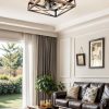 windphoto 20" Caged Flush Mount Square Ceiling Fans with Lights and Remote | 6 Speed and Reversible DC Motor, Small Farmhouse Rustic, Low Profile, for Bedroom, Kitchen, Dining Room