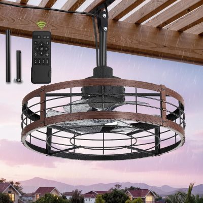 81ZfIMgWoSL._AC_SL1500_.jpg windphoto 22" Outdoor Ceiling Fan No Light for Patios, Wet Rated Gazebo Fan | Outdoor Fan with Hanging Hook, Plug in, Remote Control,Caged, 6 Speeds, 4Timer, for Porch, Pergola, Canopy
