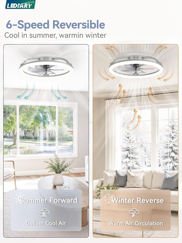 81aRCSIchdL._AC_SL1500_.jpg windphoto 23" Ceiling Fans with Lights and Remote for Bedroom, Grey | Low Profile Fan Light, 3000K-6000K Stepless Dimmable Fandelier, 6 Speed, Reversible DC Motor, APP & Remote Control, Low Noice