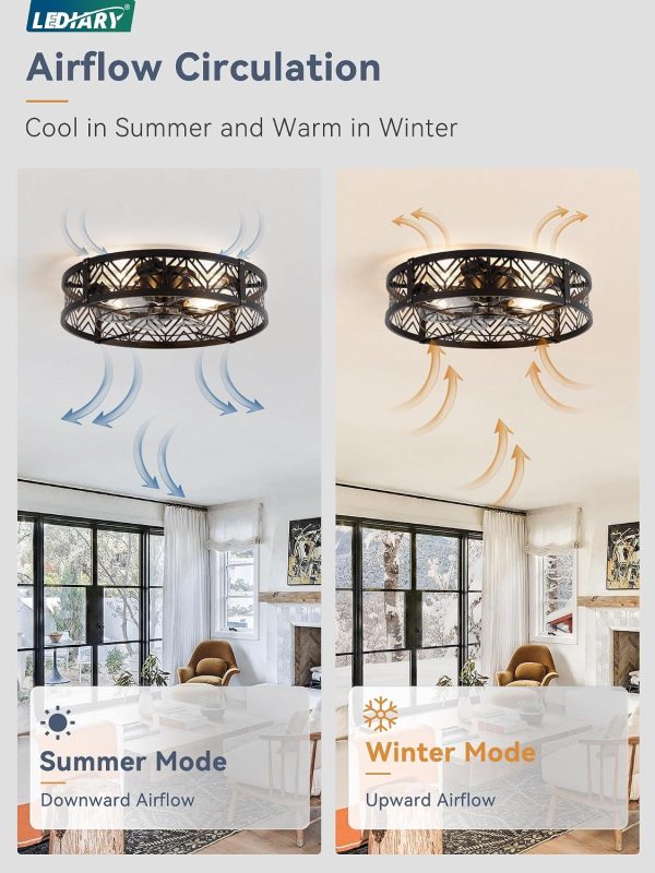 81aaY80foWL._AC_SL1500_.jpg windphoto 23" Caged Ceiling Fan with Light and Remote, Large Fandalier, Black | Flush Mount Low Profile, APP Control, Bladeless Industrial Enclosed, Quiet & Powerful for Bedroom, Kitchen, Dining Room