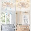81ah5r8UhnL._AC_SL1500_.jpg windphoto 20" Caged Ceiling Fan with Light, Flush Mount Fandalier with Remote | Low Profile, Farmhouse Small, Bladeless Industrial, Quiet DC Motor, App Control for Bedroom, Kitchen, Dining Room, White Gold