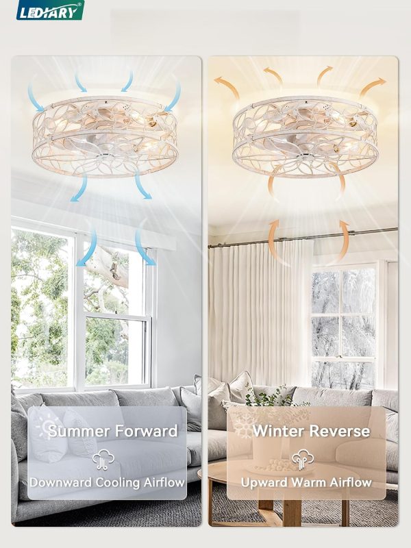 81ah5r8UhnL._AC_SL1500_.jpg windphoto 20" Caged Ceiling Fan with Light, Flush Mount Fandalier with Remote | Low Profile, Farmhouse Small, Bladeless Industrial, Quiet DC Motor, App Control for Bedroom, Kitchen, Dining Room, White Gold