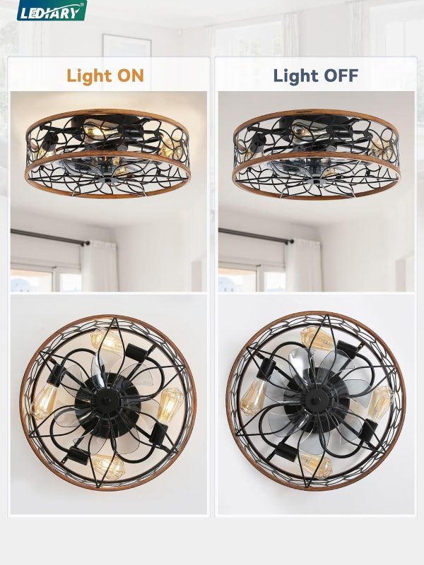 81at1uyP9ZL._AC_SL1500_.jpg windphoto Walnut+White Gold Color Caged Ceiling Fans with Lights, White Flush Mount Ceiling Fan with Remote, Small Low Profile Bladeless Ceiling Fan Light Fixture for Bedroom, Kitchen, Dining Room