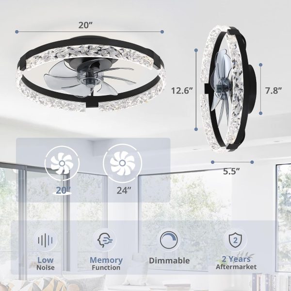 81b5vwiFjLL._AC_SL1500_.jpg windphoto 2 Pack 20" Modern Ceiling Fans with Lights and Remote, Black | Fandelier, Dimmable Low Profile, Flush Mount, Stepless Color Temperature Change, 6 Speeds, Bedroom, Living Room, Kitchen