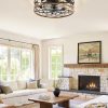 81bBddcQbWL._AC_SL1500_.jpg windphoto 20" Caged Ceiling Fan with Light, Flush Mount Fandalier with Remote | Low Profile, Farmhouse Small, Bladeless Industrial, Quiet DC Motor, App Control for Bedroom, Kitchen, Dining Room, Walnut