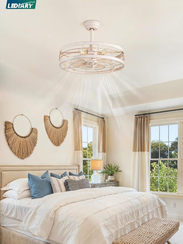 81bH9NJgoGL._AC_SL1500_.jpg windphoto 22 inch Caged Bladeless Ceiling Fan Light with Remote, White Gold | 6 Speed Adjustable,Timing, Quiet & Powerful DC, Small, Farmhouse, Industrial, Enclosed, Bladeless, Bedroom, Kitchen, Downrod