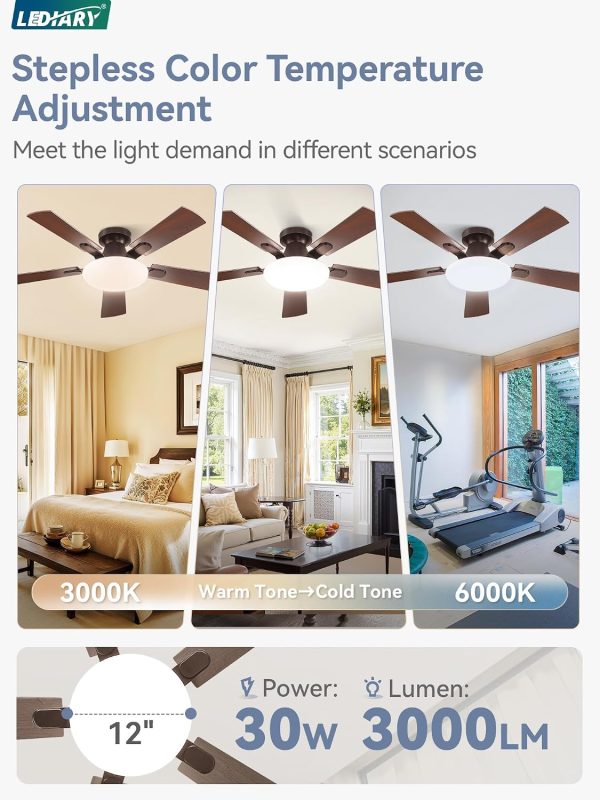 81bIM-gAm7L._AC_SL1500_.jpg windphoto 42 Inch Flush Mount Ceiling Fans with Lights, Remote & APP Control | Bright Light, 3CCT, Dimmable, Memory Function, Timer, Reversible Blade, Quiet DC Motor, Damp-Rated, Bedroom, Covered Patio