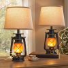 windphoto 18.72" Blow-Controlled LED Lantern Flickering Flame Table Lamps for Bedrooms Set of 2, Small Farmhouse Rustic Black End Table Lamps, Halloween Decorative Lantern Bedside Lamps for Living Room