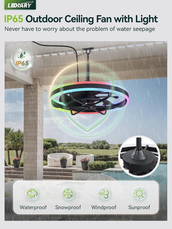 81bShvhagfL._AC_SL1500_.jpg windphoto 24 Outdoor RGB Ceiling Fans with Light, IP65 Waterproof Gazebo Fan | Outdoor Fan with Hanging Hook, App Control, 3CCT Dimming & RGB Color, Caged Plug in Ceiling Fan for Patio, Porch, Pergola