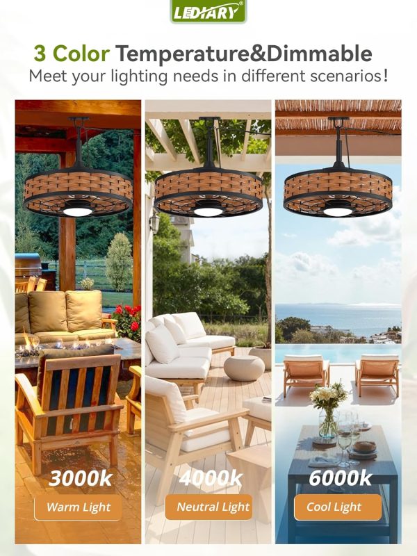 81bXnEQgcbL._AC_SL1500_.jpg windphoto 20" Brown Waterproof Outdoor Ceiling Fan with Light for Patios | IP65 Wet Rated,No Assembling,3CCT Dimmable,6-Speeds,Boho Rattan,Remote&APP Control, for Gazebo,Porch
