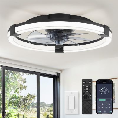 81bkNyYFzzL._AC_SL1500_.jpg Ceiling Fans with Lights 20 Inch Low Profile Fandelier with Remote Black | 6 Speeds, Reversible, Dimmable Flush Mount Fan Light, Modern Ceiling Fan with Lights for Bedroom Bladeless