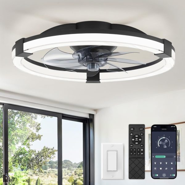 81bkNyYFzzL._AC_SL1500_.jpg Ceiling Fans with Lights 20 Inch Low Profile Fandelier with Remote Black | 6 Speeds, Reversible, Dimmable Flush Mount Fan Light, Modern Ceiling Fan with Lights for Bedroom Bladeless